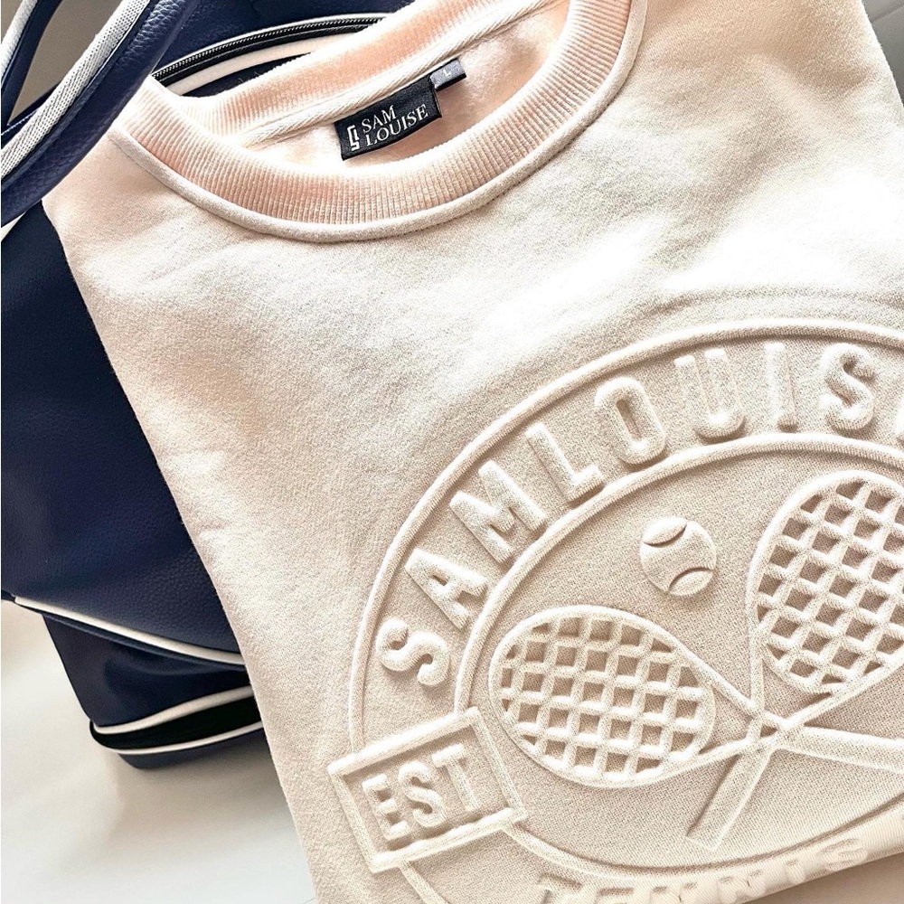 Cream SamLouise Tennis Club sweatshirt men and women’s